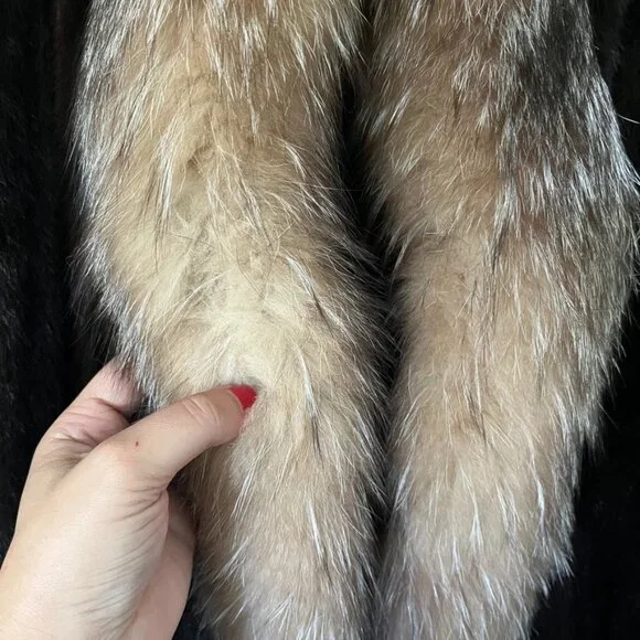 Mahogany Mink Fur Coat Size 10 Dyed Fox Tuxedo Long York Furrier Great Condition - Picture 11 of 16